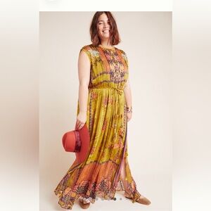 Bohemian Mustard Floral Maxi Dress - Sleeveless Tie-Neck